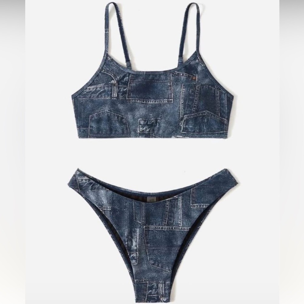 Denim Print Bikini Set